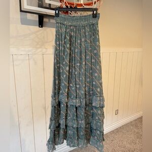 Free People Green Floral Maxi Skirt